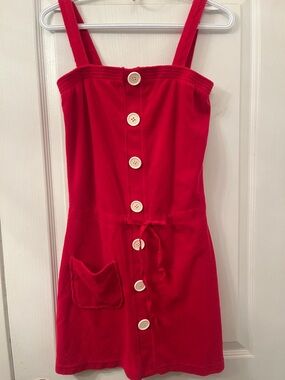 Moda International Red Button-Front Mini Terry Velour Beach Dress